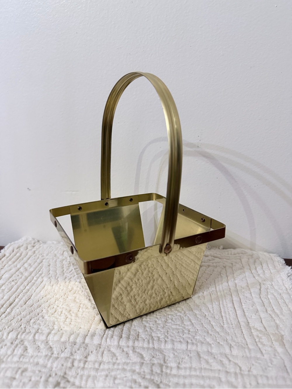 Vintage 70s Brass Decorative Berry Easter Basket with Adjustable Handle Cottage